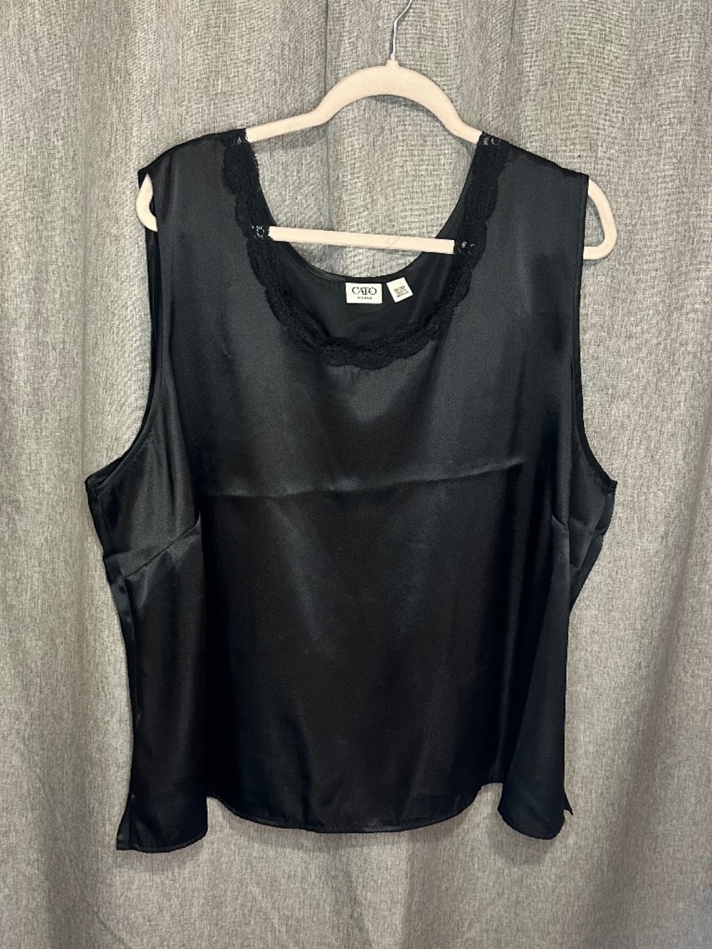 Cato Plus Size Black Satin Lace Trim Tank Top Blouse Size 26/28 4X